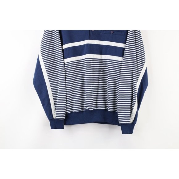 Vintage 90s Streetwear Mens Small Faded Striped Collared Pullover Sweatshirt - Picture 3 of 8